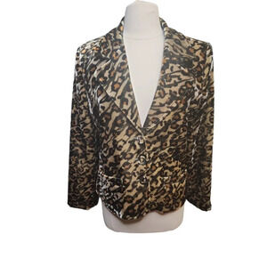 Vintage Debra Deroo Leopard Print Brown Black Blazer Women's Size Medium